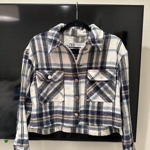 Lightly used blue plaid jacket so cozy